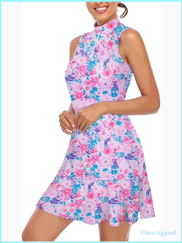 Sleeveless Golf Tennis Dress With Shorts, 1/4 Zip, Knee-Length, Workout